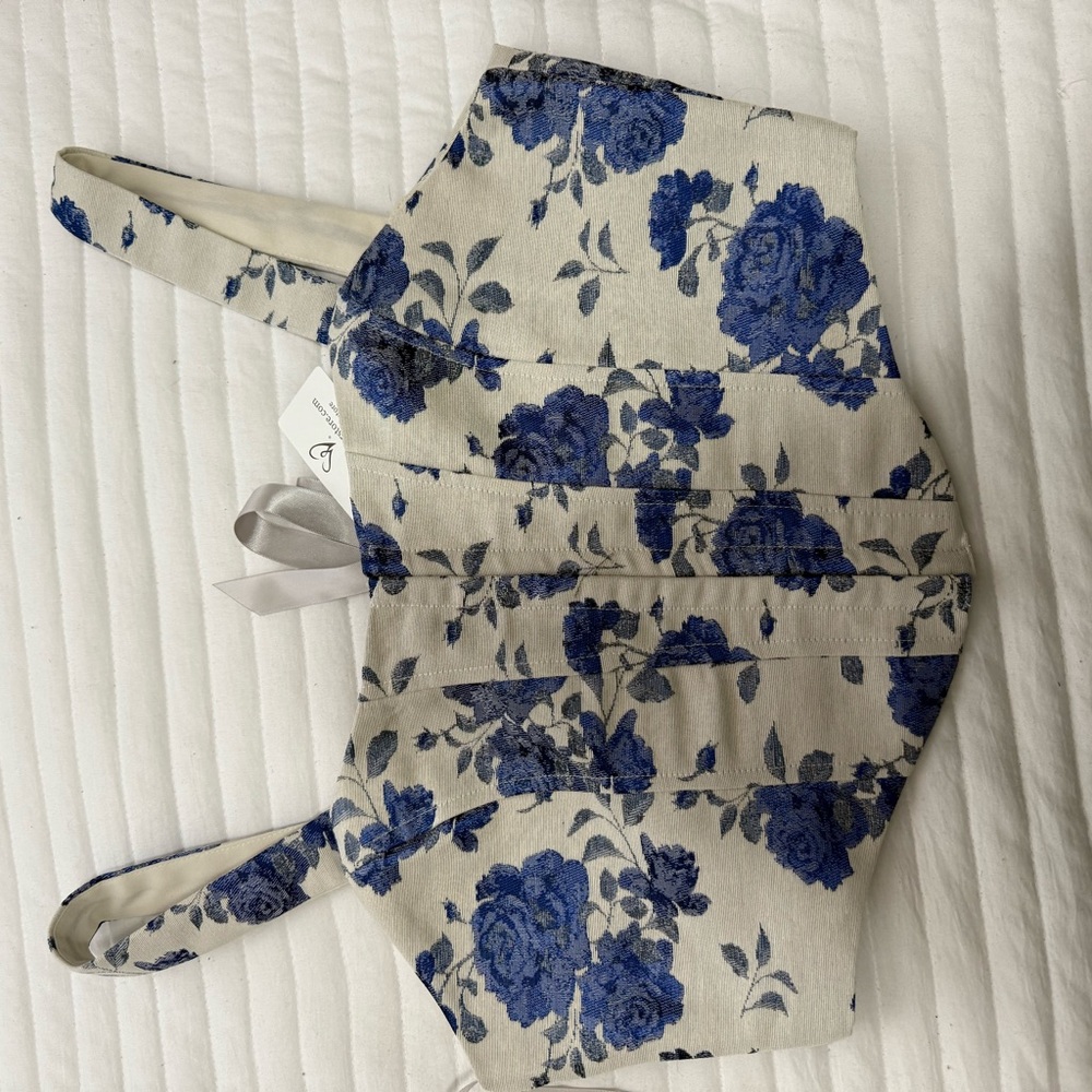 Floral Blue and Cream Crop Corset Top
